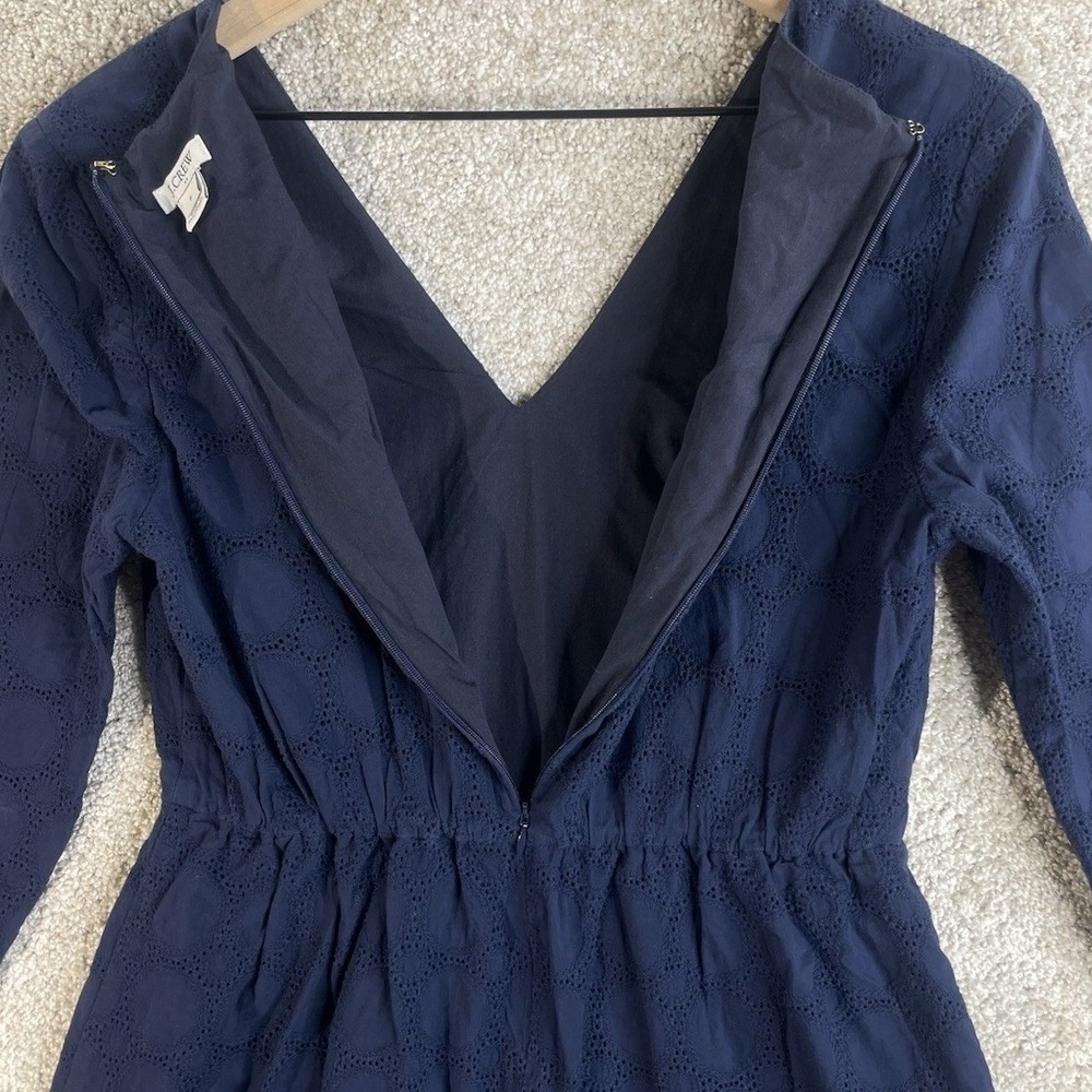 J.Crew Dress Womens 6 Navy Blue Eyelet Cotton V-Neck Long Sleeve H8471 - Picture 5 of 7